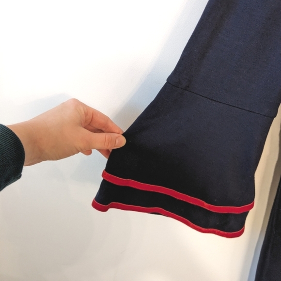 Boden Navy Blue Red Velvet Trim Cora Bell Sleeve Knit Dress - Picture 3 of 6